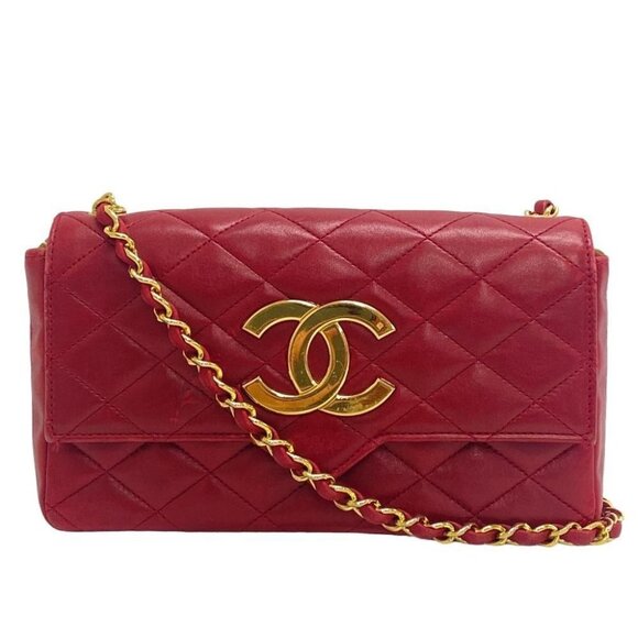 Authentic CHANEL 24K Vintage Classic Single Flap Bag Quilted Lambskin Chain Red - Picture 1 of 8